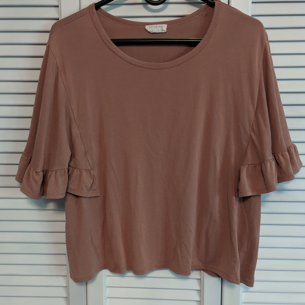Blush pink ruffle sleeve blouse